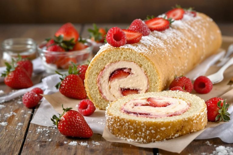 Gâteau roulé aux fraises : une recette légère et facile à réaliser.jpg