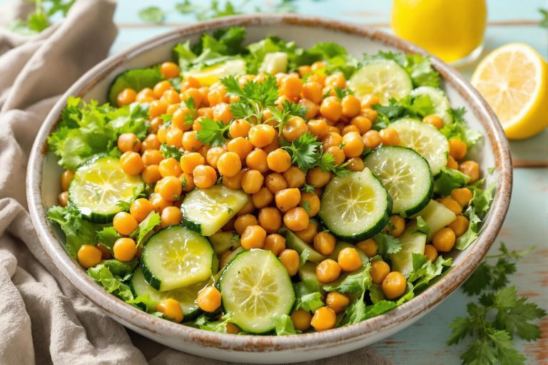 La salade de pois chiches croustillants et concombre pour un repas complet et équilibré.jpg